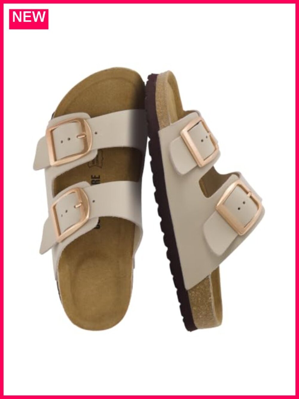 Genuine Leather Cork Footbed Slide Sandals Adjustable Open Toe